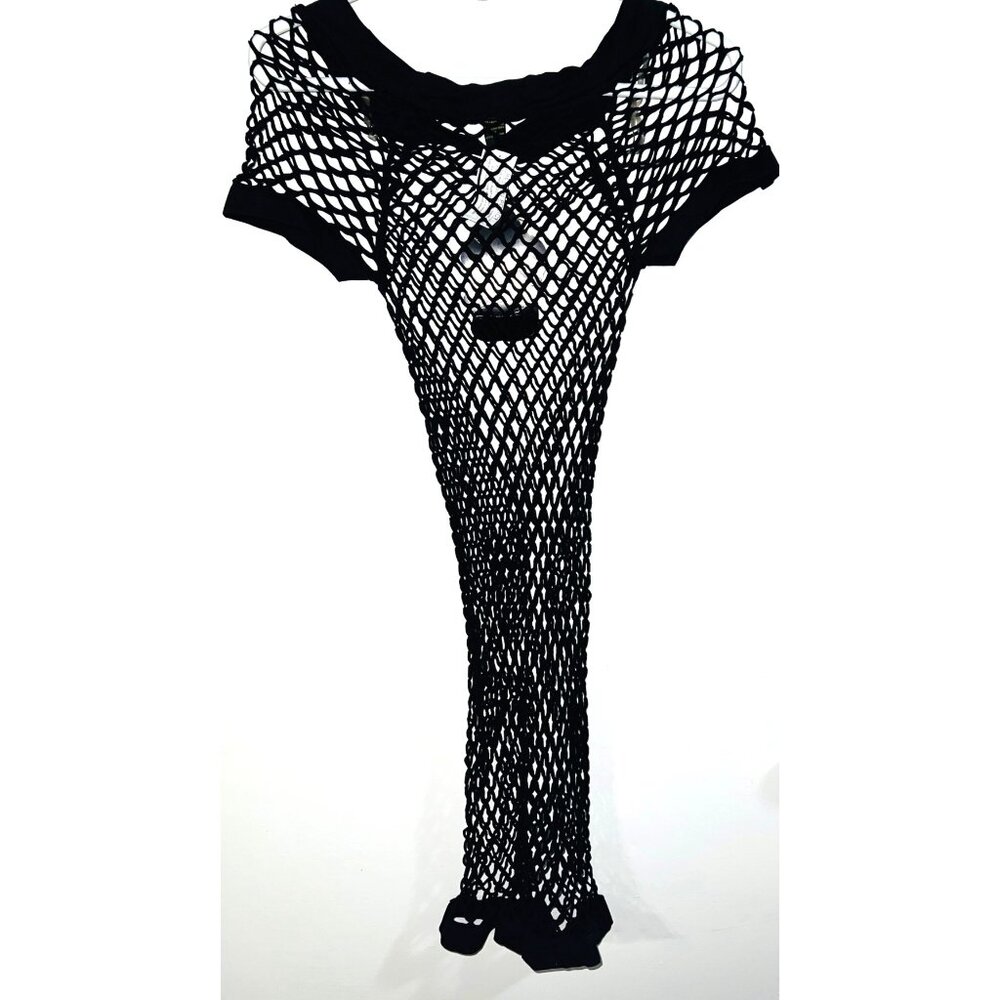 Gold Flavia Plus Size Black Fishnet Dress 22/24 Nylon & Spandex - Picture 2 of 4